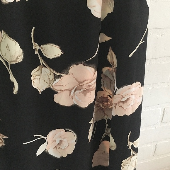 Vintage 90s Maxi Skirt Dark Floral Roses Black Cream Peach Off-White Coquette 14 - Picture 6 of 10